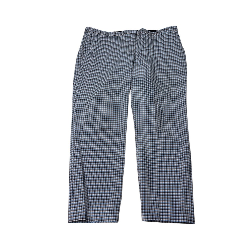 Theory Treeca 4 Check Viscose Plaid Slim Pants Blue Black Tan USA Women 14 37X24